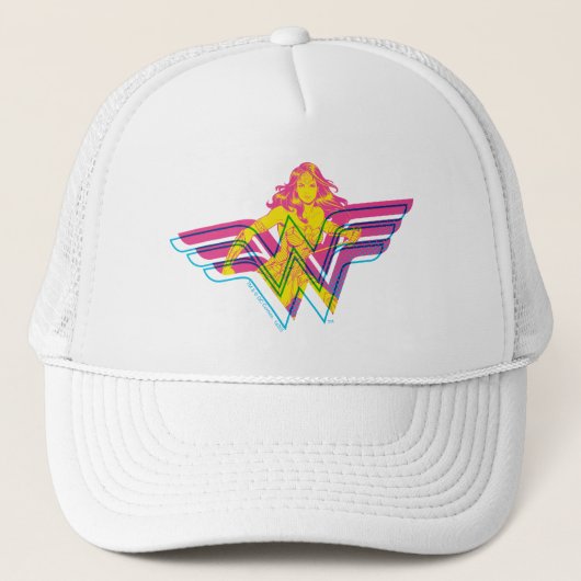 Wonder Woman Yellow Pink Comic Art Logo Truckerkappe (Vorderseite)