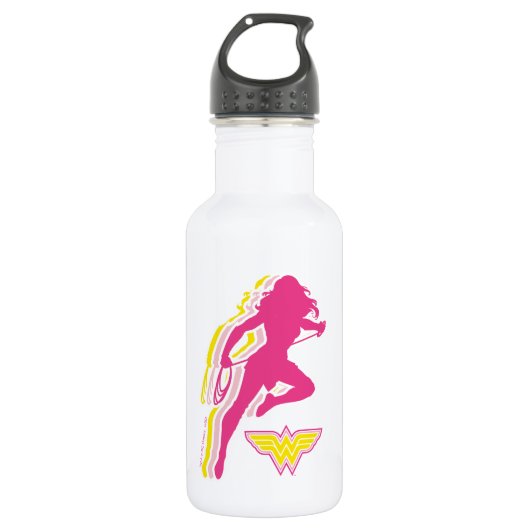 Wonder Woman Yellow Pink Layered Silhouette Edelstahlflasche (Vorderseite)
