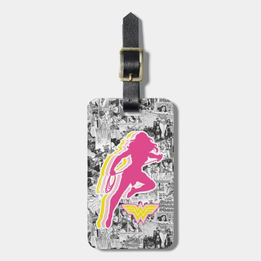 Wonder Woman Yellow-Pink Layered Silhouette Gepäckanhänger (Vorderseite vertikal)