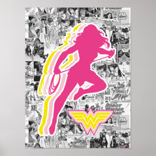 Wonder Woman Yellow-Pink Layered Silhouette Poster