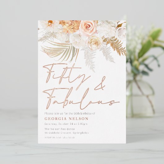 Wonderful Blush Fifty & Fabulous 50th Birthday Folieneinladung (Stehend vorne)