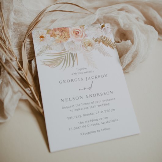 Wonderful Blush Gold & Ivory Floral Wedding Einladung