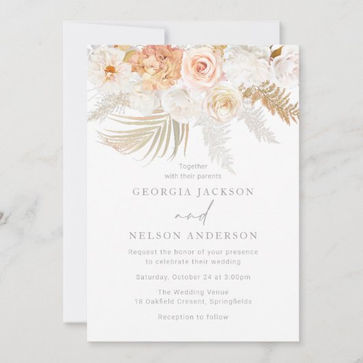 Wonderful Blush Gold & Ivory Floral Wedding Einladung (Vorderseite)