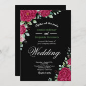 wonderful distinctive red and pink flowers wedding einladung (Vorne/Hinten)