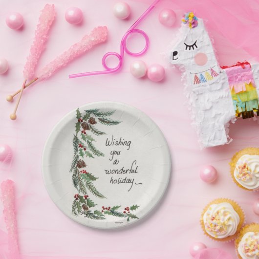 "Wonderful Holiday" Wish Green Garland Grenze Pappteller (Party)