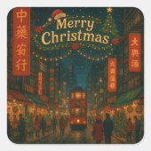 Wonderful Hong Kong Christmas streets Quadratischer Aufkleber (Vorderseite)