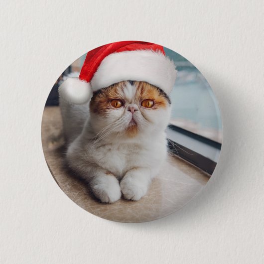 Wonderful persian cat with Santa Claus hat Button (Vorderseite)