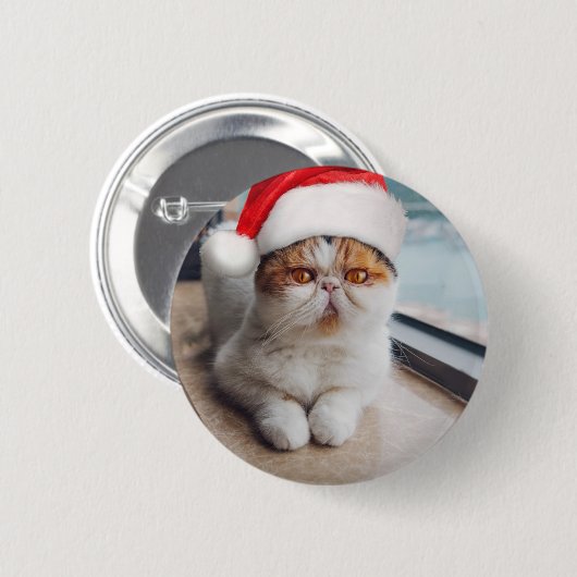 Wonderful persian cat with Santa Claus hat Button (Vorne & Hinten)