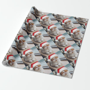 Wonderful persian cat with Santa Claus hat Geschenkpapier