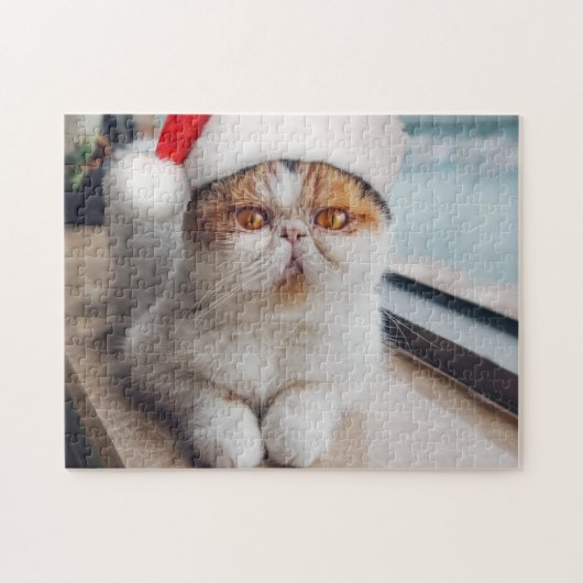 Wonderful persian cat with Santa Claus hat Puzzle (Horizontal)