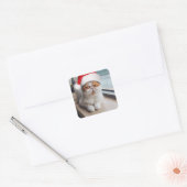 Wonderful persian cat with Santa Claus hat Quadratischer Aufkleber (Umschlag)