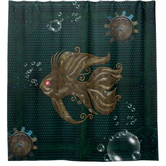 Wonderful steampunk fish. duschvorhang (Vorderseite)