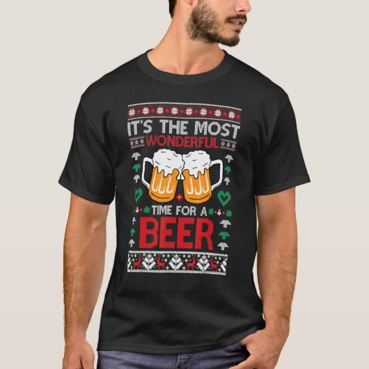 Wonderful Time For A Beer Ugly Christmas Sweaters T-Shirt (Vorderseite)