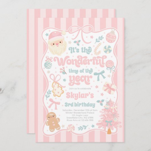 Wonderful Time Of The Year Christmas Bow Birthday Einladung (Vorne/Hinten)