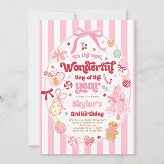 Wonderful Time Of The Year Christmas Bow Birthday Einladung (Vorderseite)