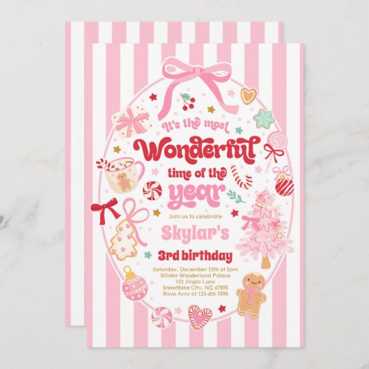 Wonderful Time Of The Year Christmas Bow Birthday Einladung (Vorne/Hinten)