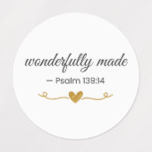 Wonderfully Made Psalm 139:14 Christian Labels Etiketten (Design 2)