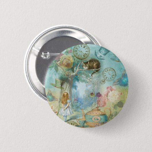 Wonderland - Alice im Wunderland Collage Button (Vorne & Hinten)
