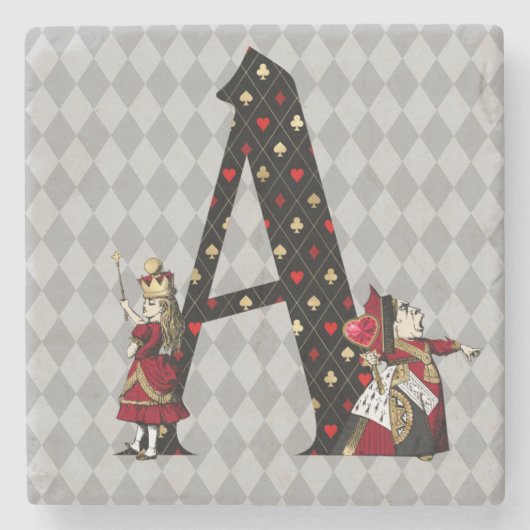 Wonderland Alice & Queen of Hearts Letter A Steinuntersetzer (Vorderseite)