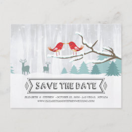 Wonderland Birds Deer Winter Wedding Save the Date Ankündigungspostkarte
