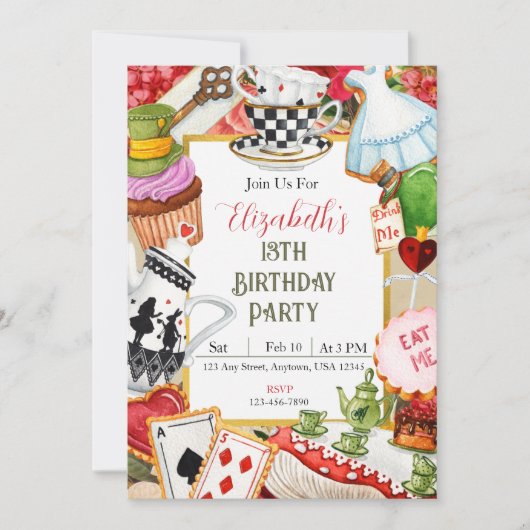 Wonderland Birthday Invite Einladung (Vorderseite)