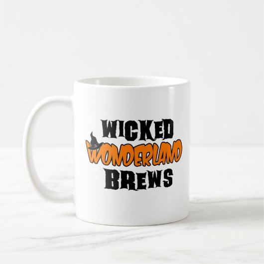 Wonderland Brews Funny Halloween Kaffeetasse (Links)