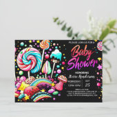 Wonderland Candy Baby Dusche Einladung (Stehend Vorderseite)