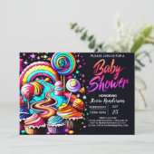Wonderland Candyland Custom Baby Dusche Einladung (Stehend Vorderseite)