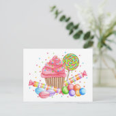 Wonderland Cupcake Candy Lollipop Sweet Tarts Postkarte (Stehend Vorderseite)