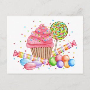Wonderland Cupcake Candy Lollipop Sweet Tarts Postkarte
