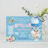 Wonderland Dessous Dusche Brautparty blau pink Einladung (Stehend Vorderseite)