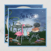 Wonderland Flamingo Sip & See Boy Baby Dusche Einladung (Vorne/Hinten)