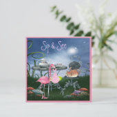 Wonderland Flamingo Sip & See Girl Baby Dusche Einladung (Stehend Vorderseite)