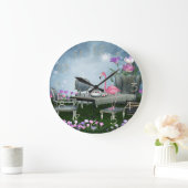 Wonderland Flamingo Tea Party Große Wanduhr (Zuhause)