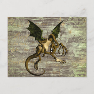 Wonderland Jabberwocky auf abgenutztem Holz Postkarte