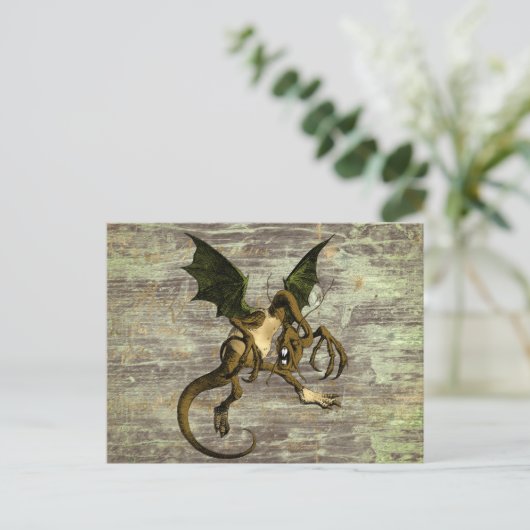 Wonderland Jabberwocky auf Not leidendem Holz Postkarte (Stehend Vorderseite)