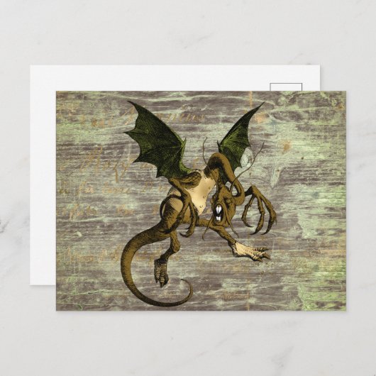 Wonderland Jabberwocky auf Not leidendem Holz Postkarte (Vorne/Hinten)