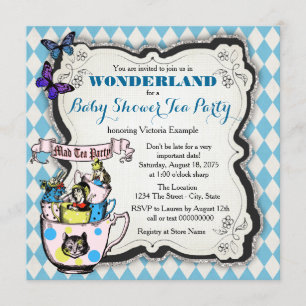 Wonderland Mad Hatter Tee Party Babydusche Einladung