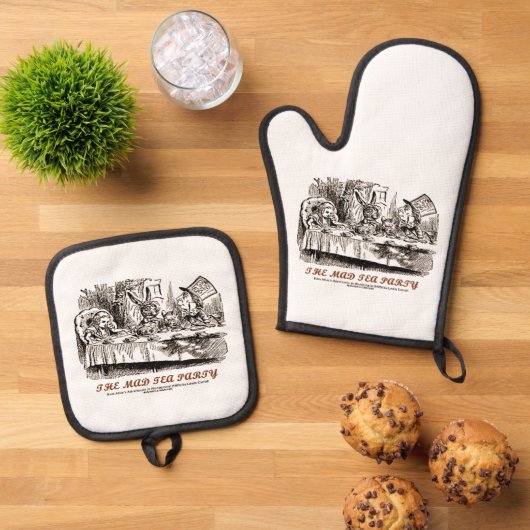 Wonderland Mad Tea Party Alice Rabbit Mad Hatter Ofenhandschuh & Topflappen-Set (Oben Unten)