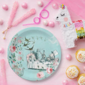 Wonderland Mad Tea Party Aqua Pink Papierplatte Pappteller (Party)