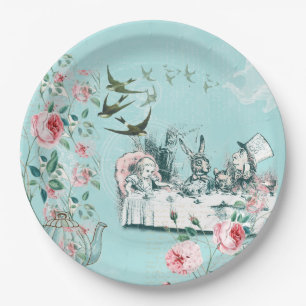 Wonderland Mad Tea Party Aqua Pink Papierplatte Pappteller