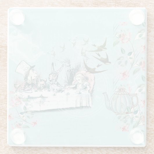 Wonderland Mad Tee Party Aqua Pink Glass Untersetz Glasuntersetzer (Rückseite)