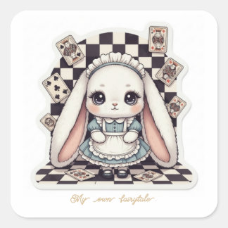 Wonderland Maid Bunny - Chessboard & Card Fantasy Quadratischer Aufkleber