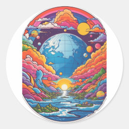 Wonderland Planet Runder Aufkleber
