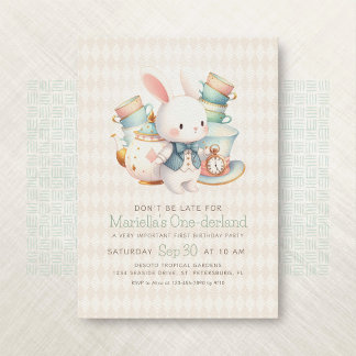 Wonderland Rabbit Tee Party 1. Geburtstag Einladung