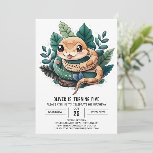 Wonderland Reptile Adventure Birthday Einladung (Stehend Vorderseite)