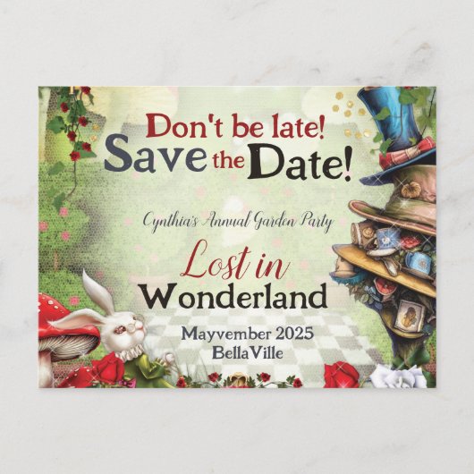 Wonderland Save the Date Postcard Postkarte (Vorderseite)