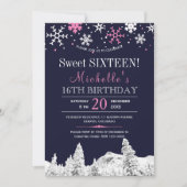 Wonderland Schneeflocken Winterrosa 16 . Geburtsta Einladung (Vorderseite)