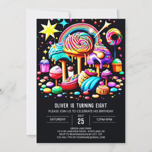 Wonderland Sweet Birthday Einladung (Vorderseite)