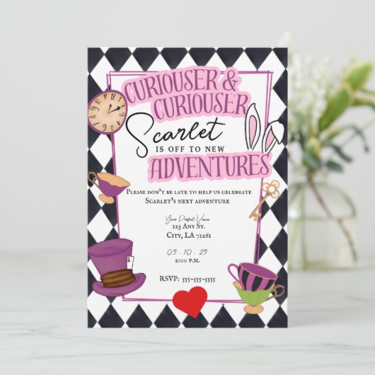 Wonderland Tea Party für Abschluss Einladung (Stehend Vorderseite)